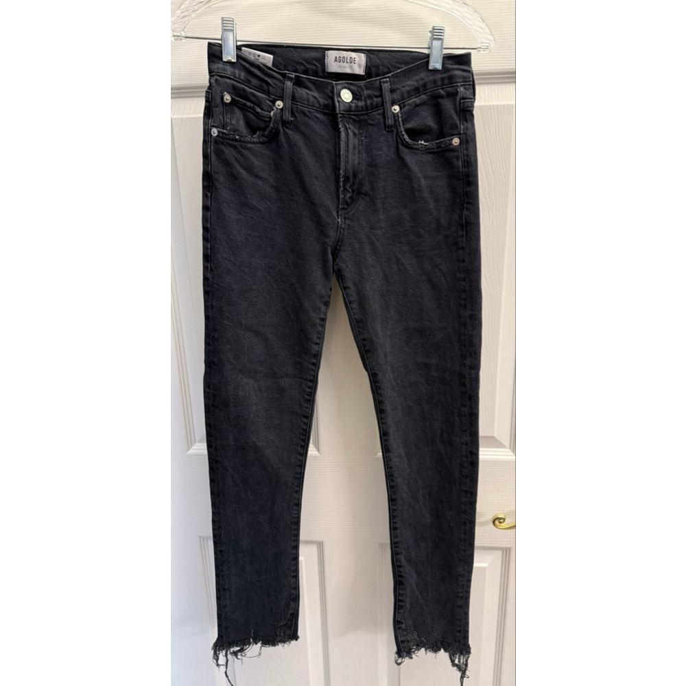 AGOLDE Toni Mid Rise Jeans in a distressed feral black gray wash size 25